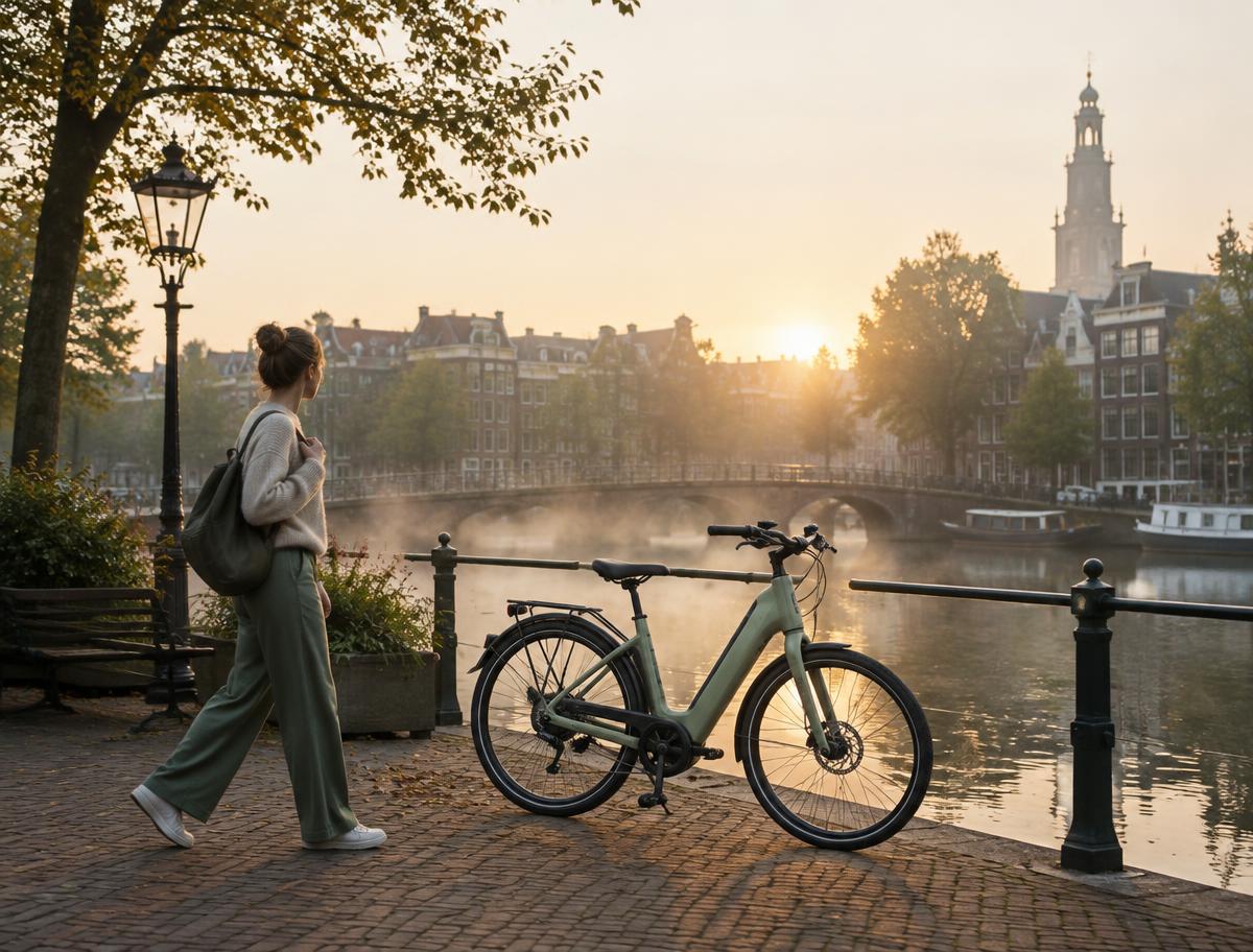 Vélo électrique de ville au bord d’un canal